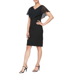 Adrianna  Papell Sheer-Overlay Jersey and Chiffon Sheath Dress, Black,‎ Size 14